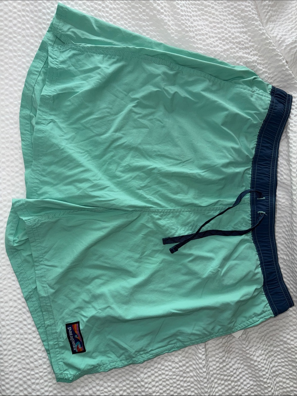 Patagonia Mint Green Swim Trunks with Navy Waistband